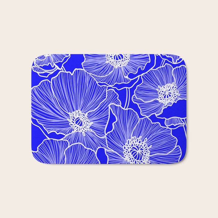 Cobalt Poppies Bath Mat Gallery Image 1