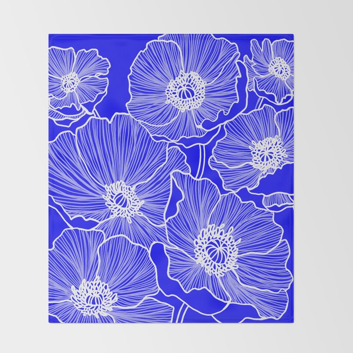 Cobalt Poppies Throw Blanket Gallery Image 2
