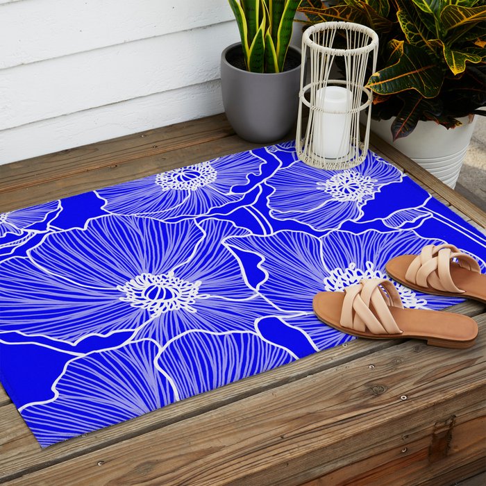 Cobalt Poppies Outdoor Rug Gallery Image 2