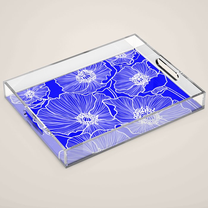 Cobalt Poppies Acrylic Tray Gallery Image 1