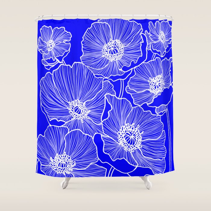 Cobalt Poppies Shower Curtain Gallery Image 1