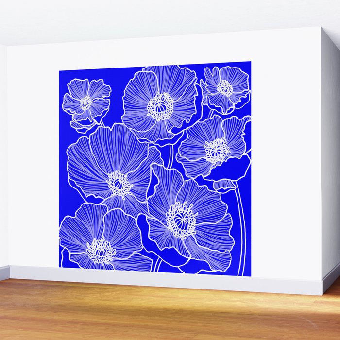 Cobalt Poppies Wall Mural Gallery Image 2