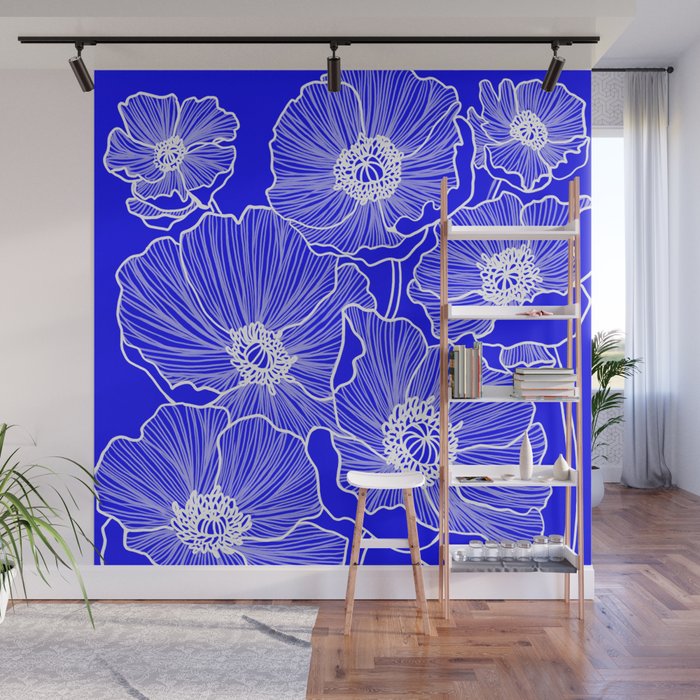 Cobalt Poppies Wall Mural Gallery Image 1