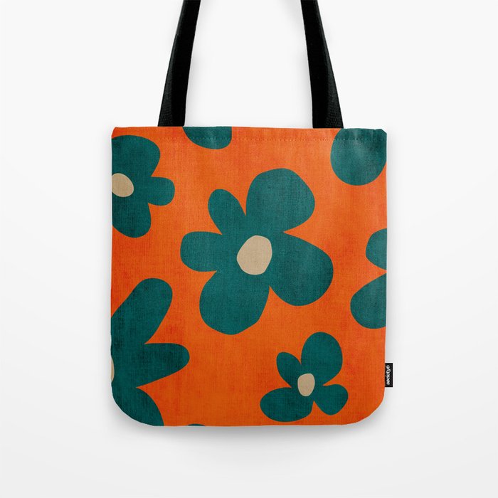 Teal Orange Minimalist Flower Modern Artwork Tote Bag Gallery Image 1