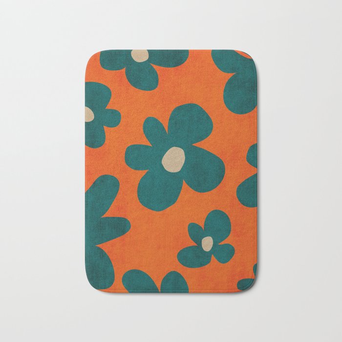 Teal Orange Minimalist Flower Modern Artwork Bath Mat Gallery Image 1