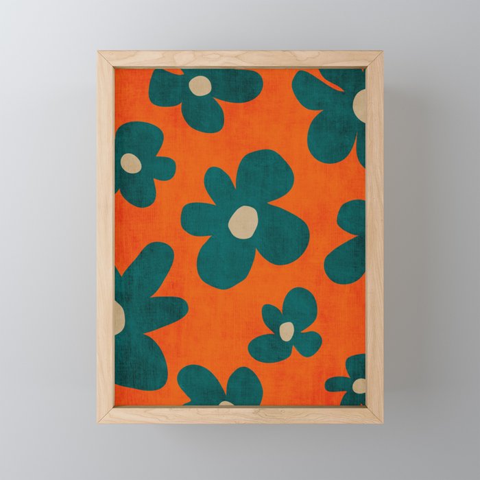 Teal Orange Minimalist Flower Modern Artwork Mini Art Print Gallery Image 1