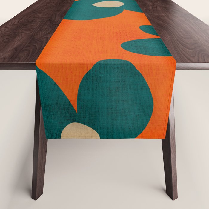 Teal Orange Minimalist Flower Modern Artwork Table Runner Gallery Image 1
