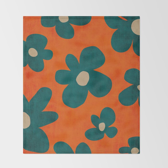 Teal Orange Minimalist Flower Modern Artwork Throw Blanket Gallery Image 2
