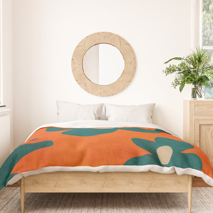 Teal Orange Minimalist Flower Modern Artwork Duvet Cover Gallery Image 3