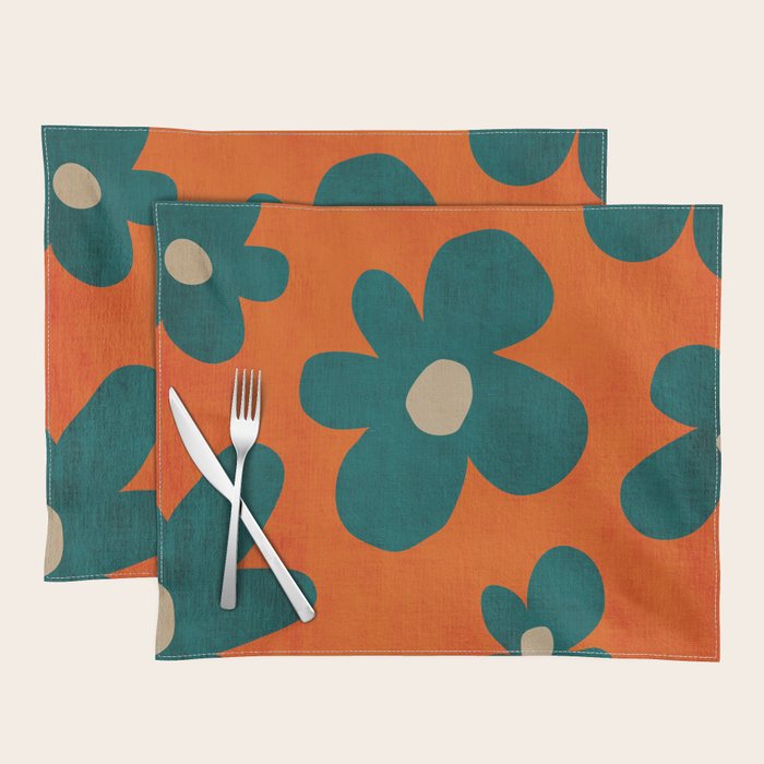 Teal Orange Minimalist Flower Modern Artwork Placemat Gallery Image 1