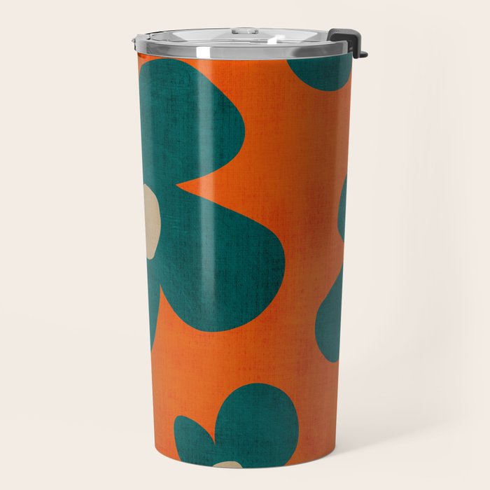 Teal Orange Minimalist Flower Modern Artwork Travel Mug Gallery Image 2