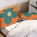 Teal Orange Minimalist Flower Modern Artwork Pillow Sham Gallery Image 2