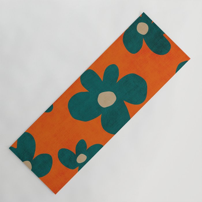 Teal Orange Minimalist Flower Modern Artwork Yoga Mat Gallery Image 1