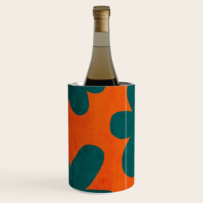 Teal Orange Minimalist Flower Modern Artwork Wine Chiller Gallery Image 2