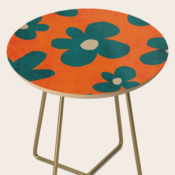 Teal Orange Minimalist Flower Modern Artwork Side Table Gallery Image 2