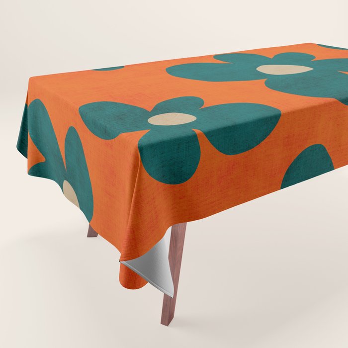 Teal Orange Minimalist Flower Modern Artwork Tablecloth Gallery Image 1