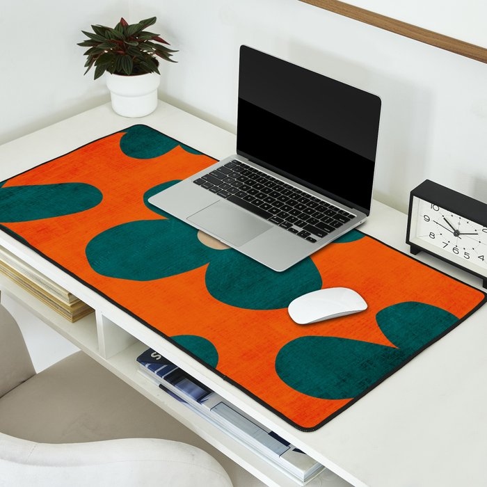 Teal Orange Minimalist Flower Modern Artwork Desk Mat Gallery Image 2