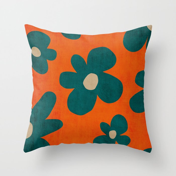 Teal Orange Minimalist Flower Modern Artwork Throw Pillow Gallery Image 6