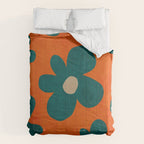 Teal Orange Minimalist Flower Modern Artwork Comforter Gallery Image 6