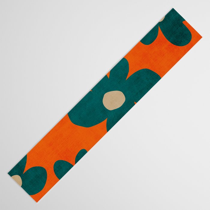 Teal Orange Minimalist Flower Modern Artwork Table Runner Gallery Image 3