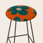 Teal Orange Minimalist Flower Modern Artwork Stool Gallery Image 2
