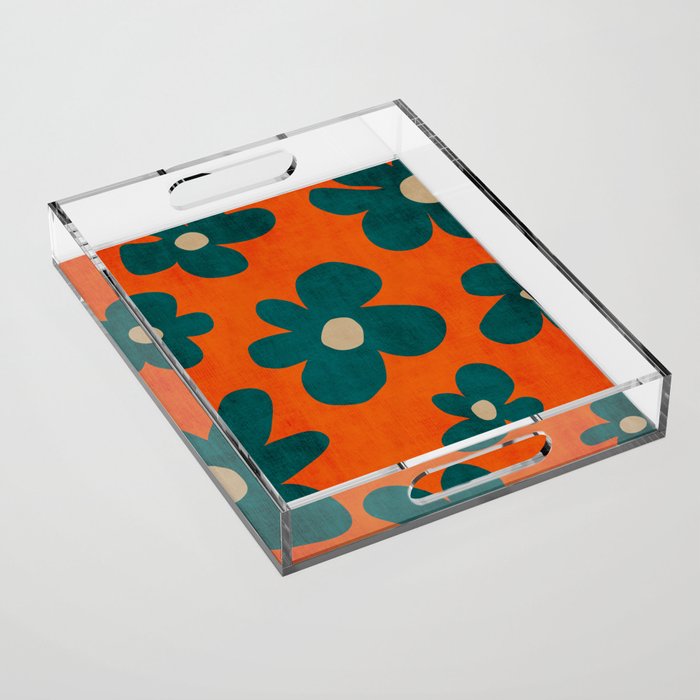 Teal Orange Minimalist Flower Modern Artwork Acrylic Tray Gallery Image 1