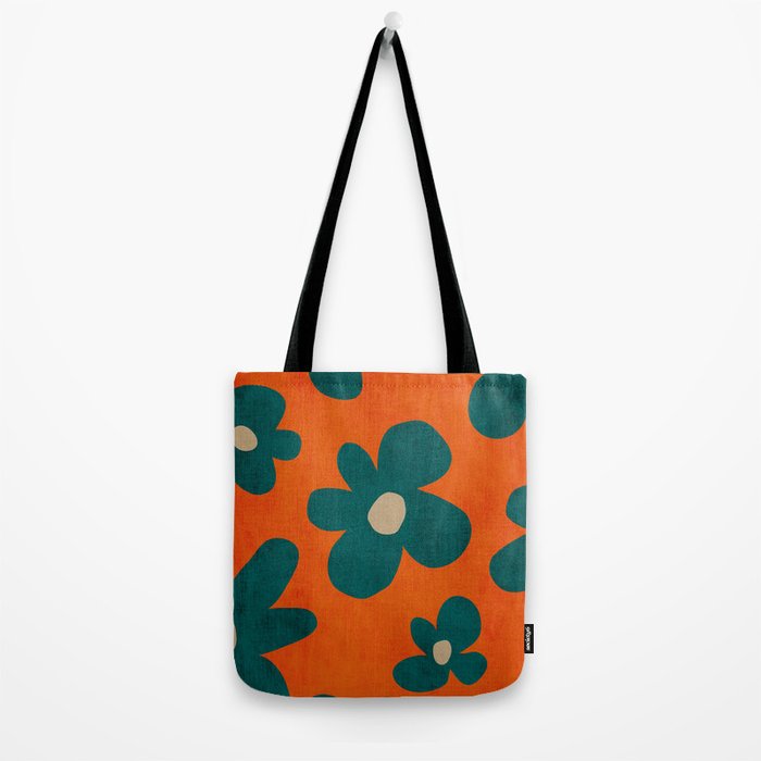 Teal Orange Minimalist Flower Modern Artwork Tote Bag Gallery Image 2