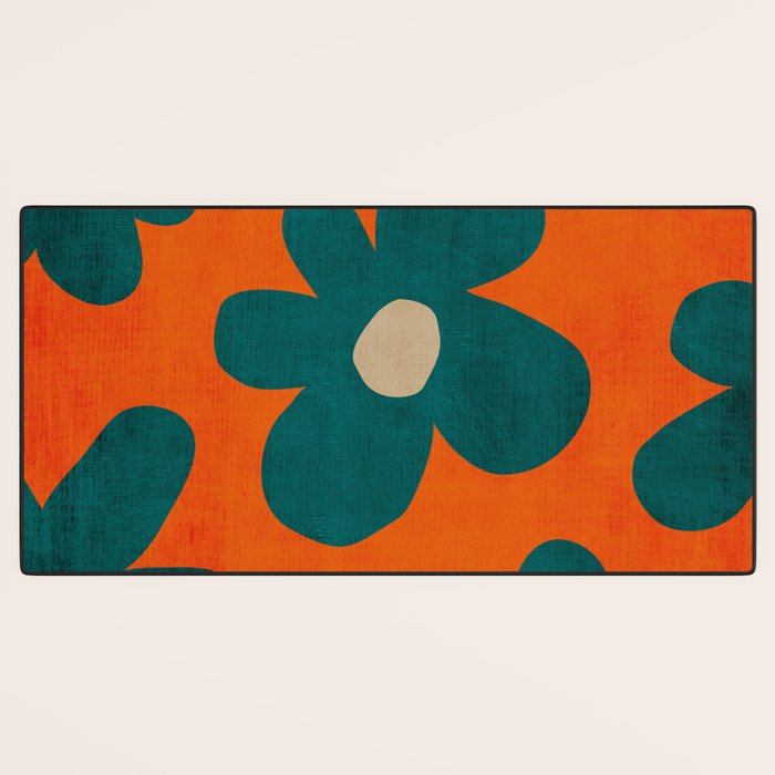 Teal Orange Minimalist Flower Modern Artwork Desk Mat Gallery Image 3