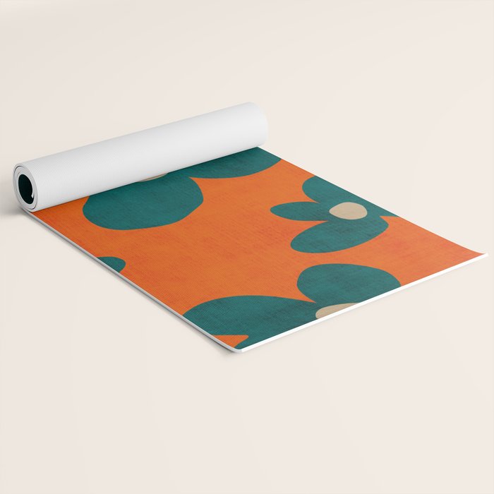 Teal Orange Minimalist Flower Modern Artwork Yoga Mat Gallery Image 2