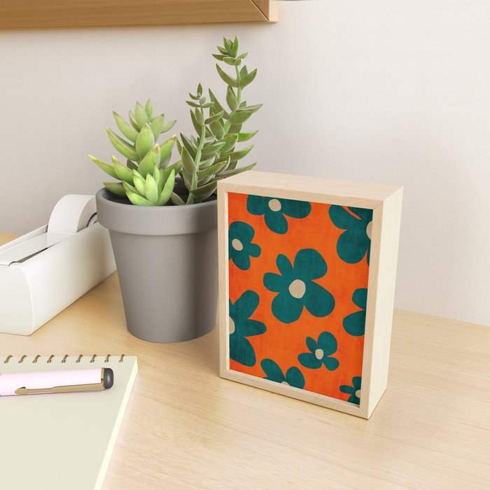 Teal Orange Minimalist Flower Modern Artwork Mini Art Print Gallery Image 2