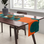 Teal Orange Minimalist Flower Modern Artwork Table Runner Gallery Image 2
