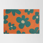 Teal Orange Minimalist Flower Modern Artwork Rug Gallery Image 2