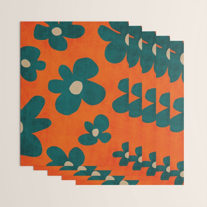 Teal Orange Minimalist Flower Modern Artwork Wrapping Paper Gallery Image 3