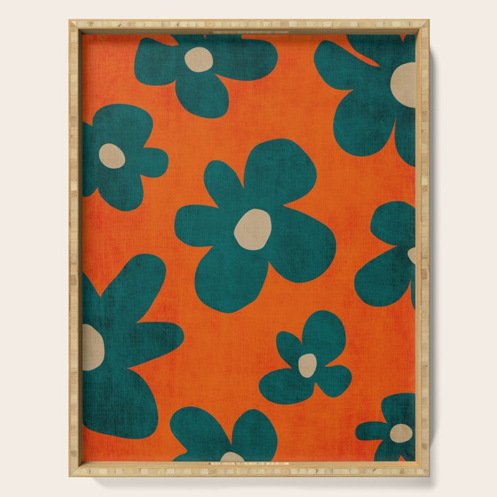 Teal Orange Minimalist Flower Modern Artwork Serving Tray Gallery Image 1