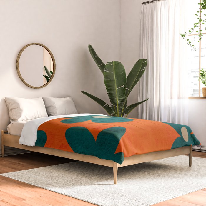 Teal Orange Minimalist Flower Modern Artwork Comforter Gallery Image 2