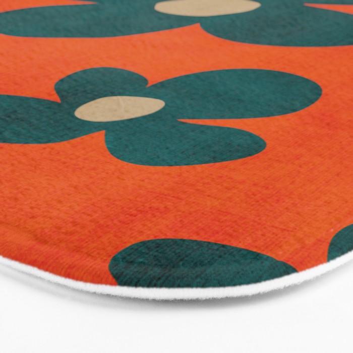 Teal Orange Minimalist Flower Modern Artwork Bath Mat Gallery Image 3