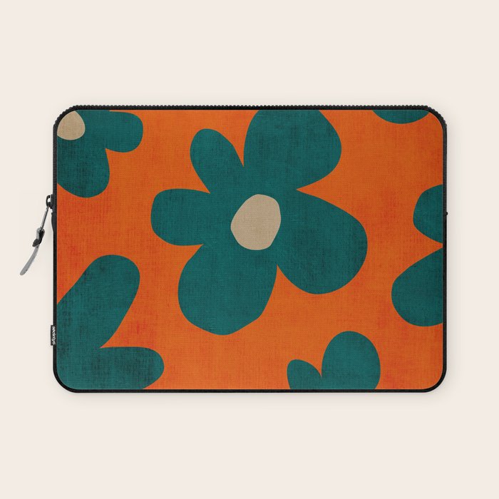 Teal Orange Minimalist Flower Modern Artwork Laptop Sleeve Gallery Image 1