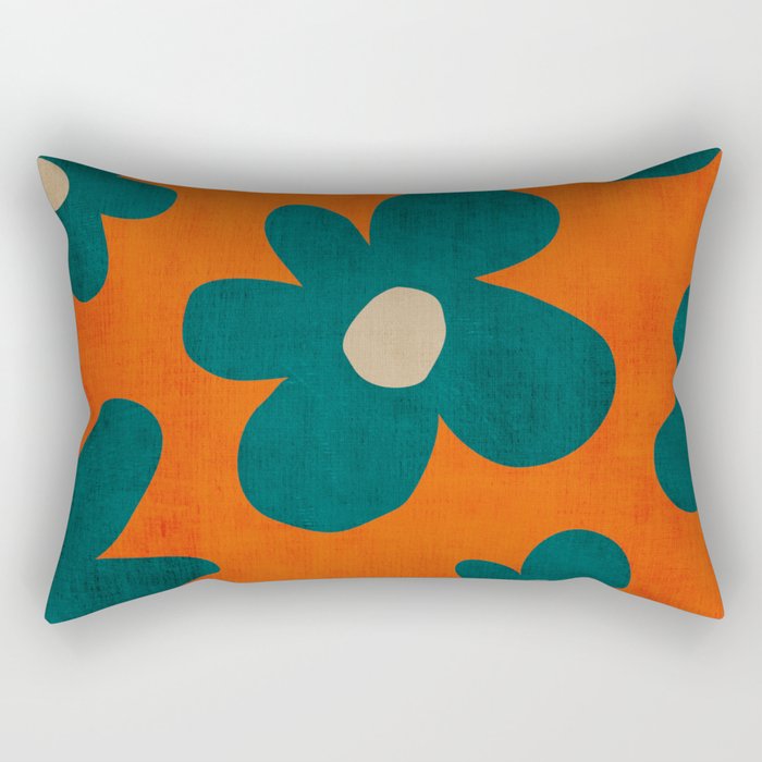 Teal Orange Minimalist Flower Modern Artwork Rectangular Pillow Gallery Image 2