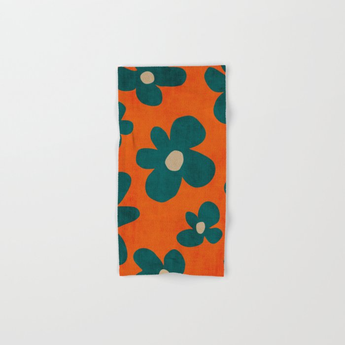 Teal Orange Minimalist Flower Modern Artwork Bath Towel Gallery Image 1