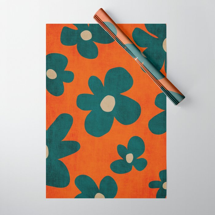 Teal Orange Minimalist Flower Modern Artwork Wrapping Paper Gallery Image 1