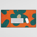 Teal Orange Minimalist Flower Modern Artwork Desk Mat Gallery Image 1