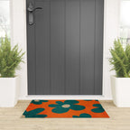 Teal Orange Minimalist Flower Modern Artwork Welcome Mat Gallery Image 3