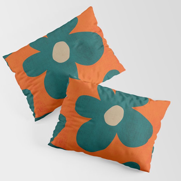Teal Orange Minimalist Flower Modern Artwork Pillow Sham Gallery Image 3