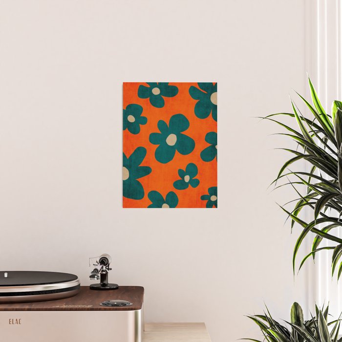 Teal Orange Minimalist Flower Modern Artwork Poster Gallery Image 2