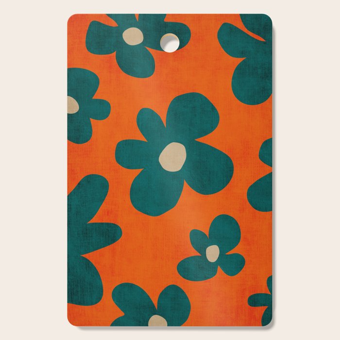 Teal Orange Minimalist Flower Modern Artwork Cutting Board Gallery Image 1