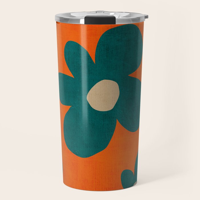 Teal Orange Minimalist Flower Modern Artwork Travel Mug Gallery Image 1