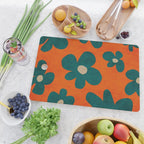Teal Orange Minimalist Flower Modern Artwork Cutting Board Gallery Image 2