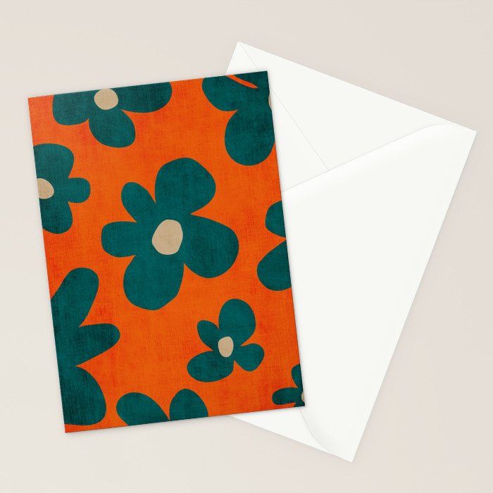 Teal Orange Minimalist Flower Modern Artwork Stationery Card Gallery Image 2