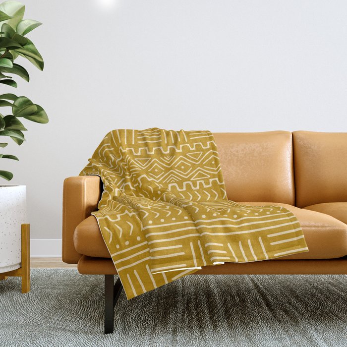 Mud Cloth on Mustard Throw Blanket Gallery Image 1