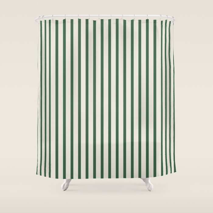 Green And Cream Striped Shower Curtain Gallery Image 1